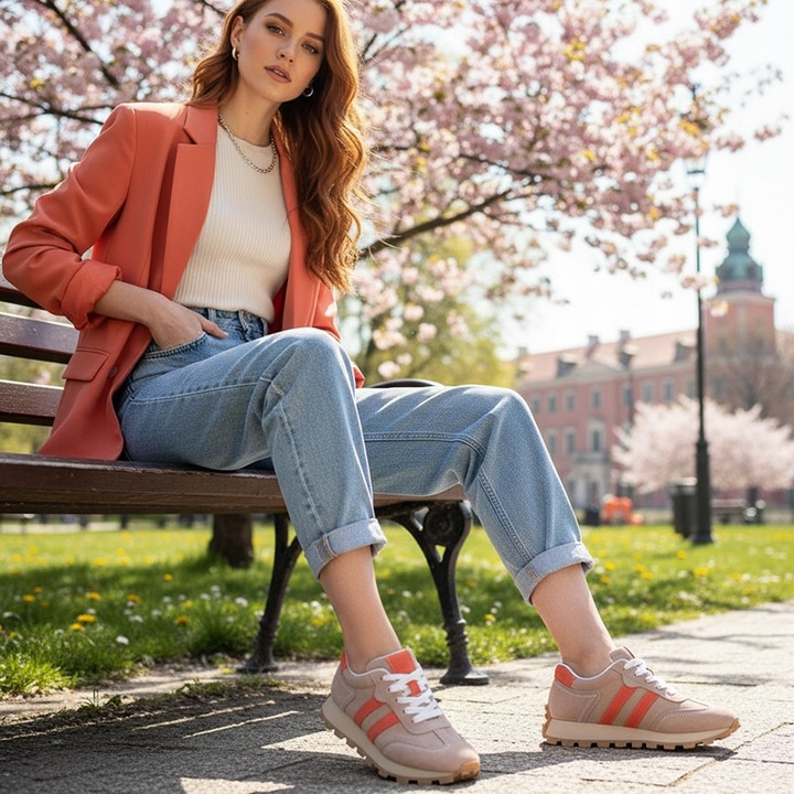 Zamszowe Sneakersy Damskie Na Platformie  beżowe