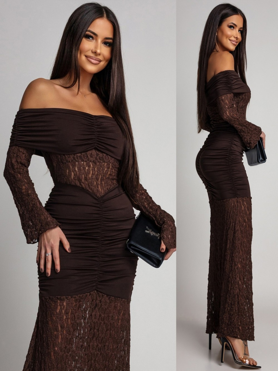 SUKIENKA MAXI HISZPANKA Z KORONKĄ Hannah czekoladowa