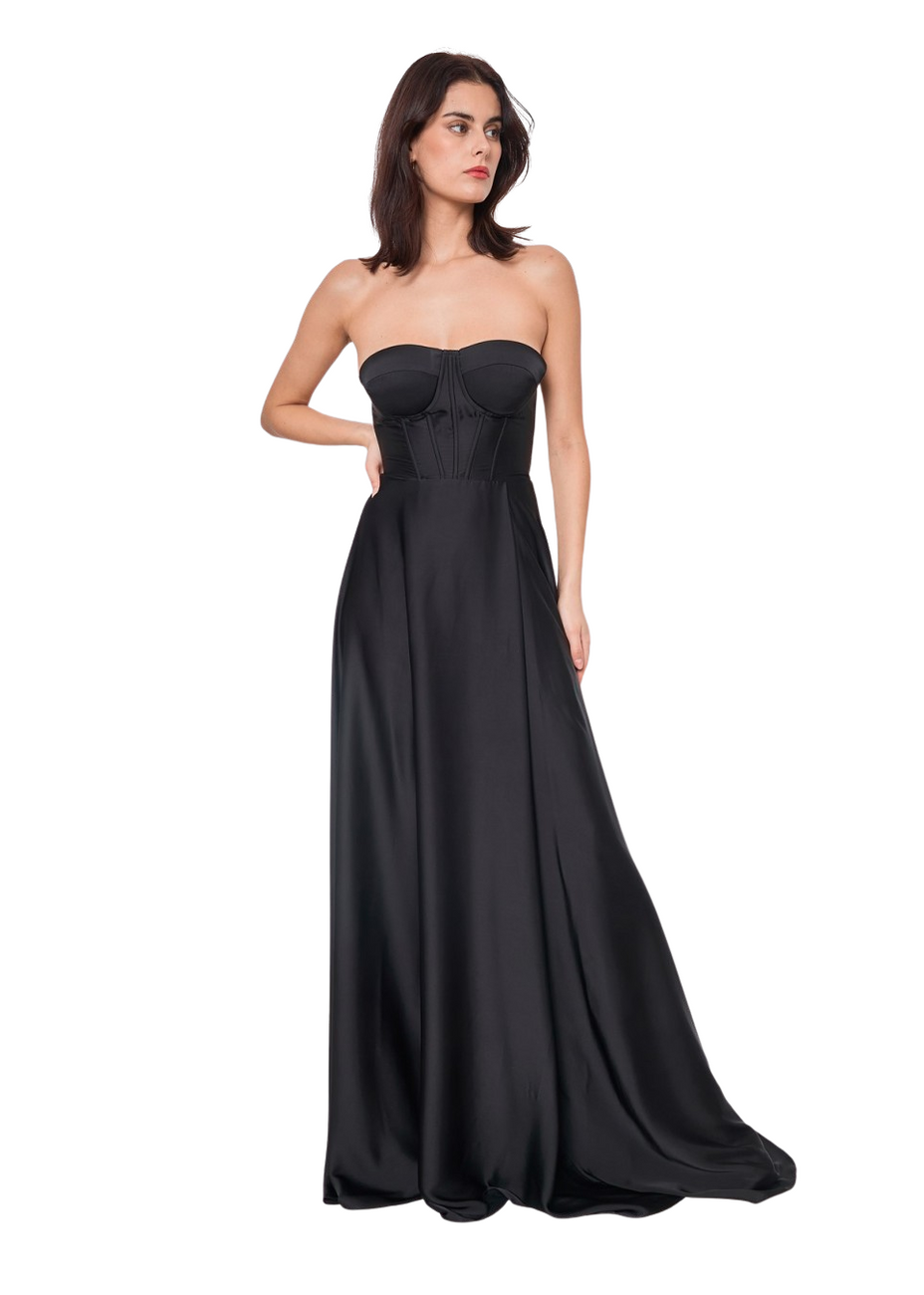 Elegancka  MAXI Sukienka satynowa EMMA - czarna