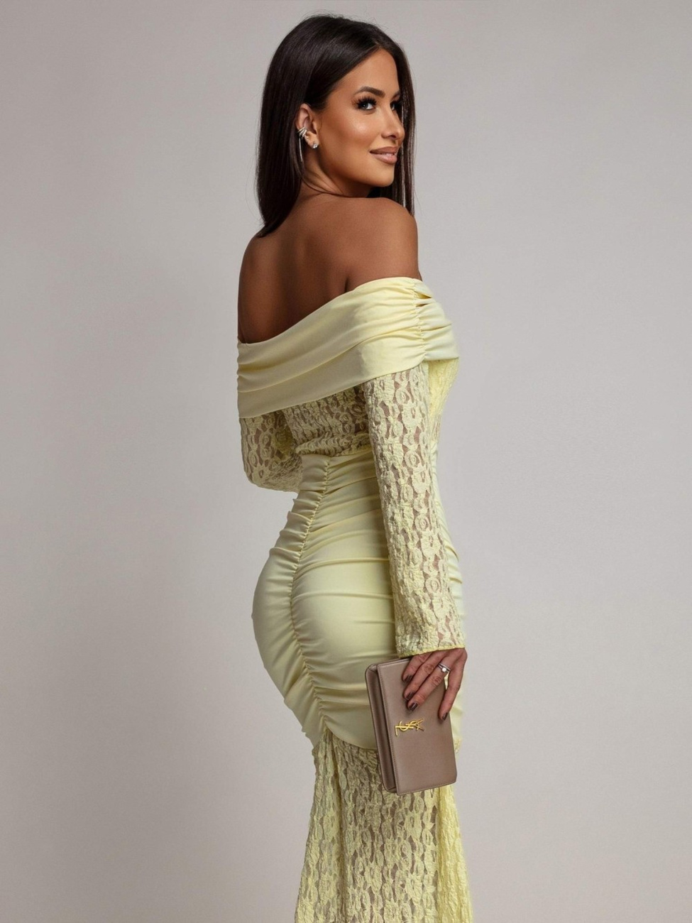 SUKIENKA MAXI HISZPANKA Z KORONKĄ Hannah żółta