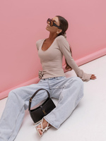 Elegancka Bluzka ROSEA z różami i długim rękawem Beżowa