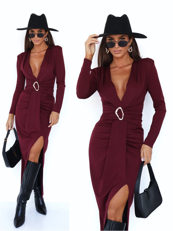 ELEGANCKA DOPASOWANA SUKIENKA MAXI Ava bordowa