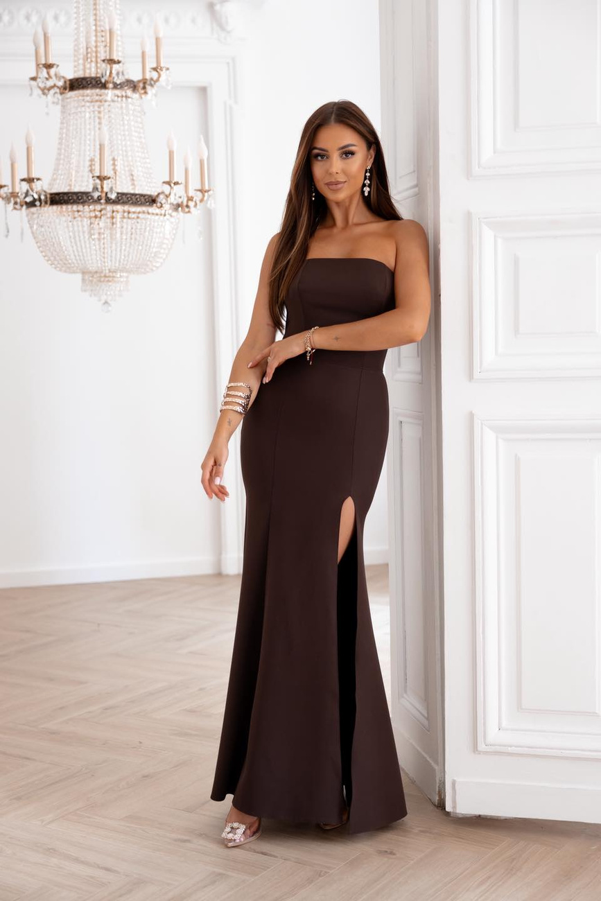 Elegancka Sukienka Maxi wieczorowa  MOLI czekoladowa