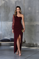 Elegancka SUKIENKA Ramona z cekinowym rękawem- bordowy