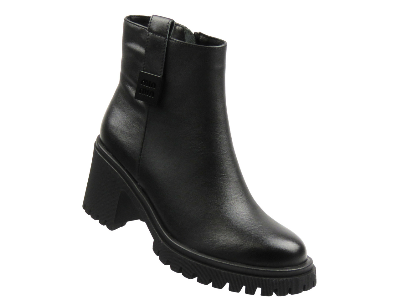 Botki damskie na obcasie  ze skóry naturalnej czarne 