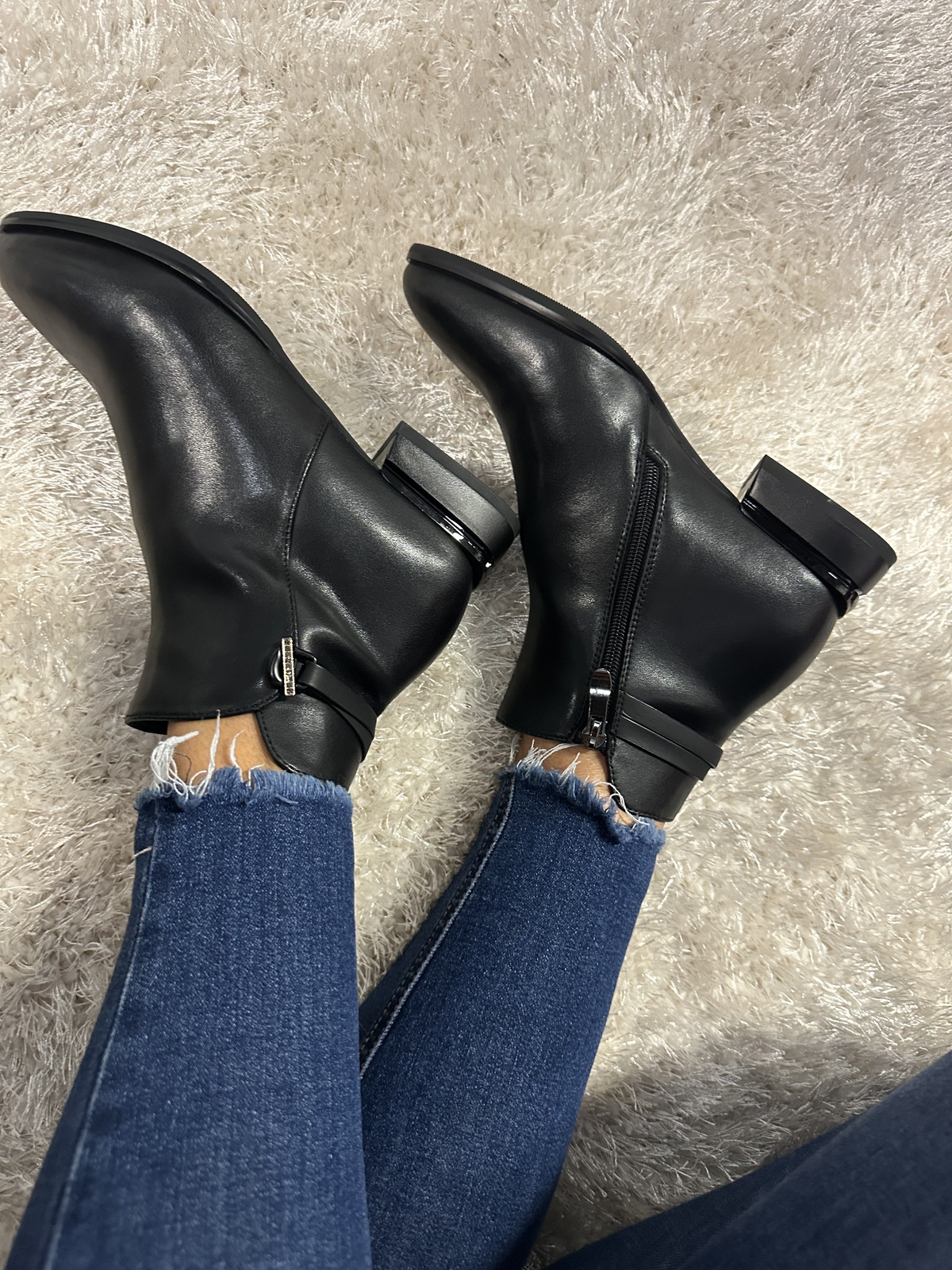 Klasyczne Botki damskie ocieplane ze skóry naturalnej czarne