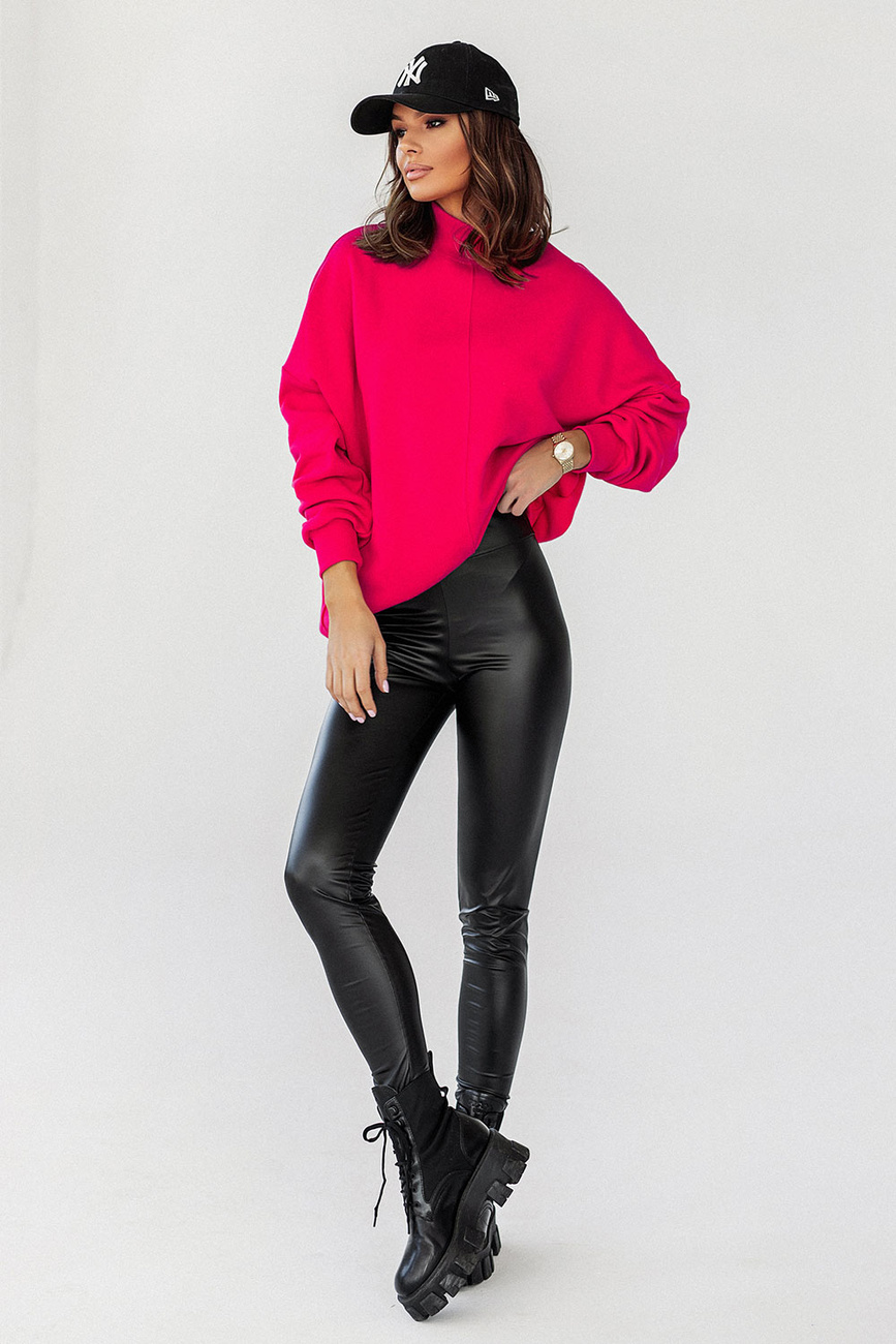 Różowa Bluza Simple Ze Stójką I Przeszyciami