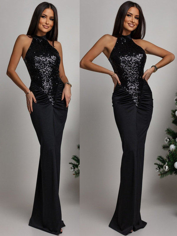 ELEGANCKA SUKIENKA MAXI Z CEKINAMI Iman CZARNA