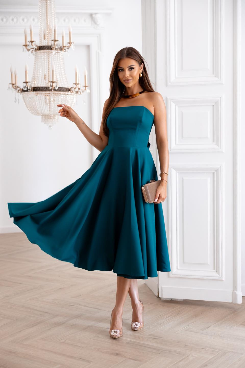 Elegancka gorsetowa midi Sukienka Asti zielony