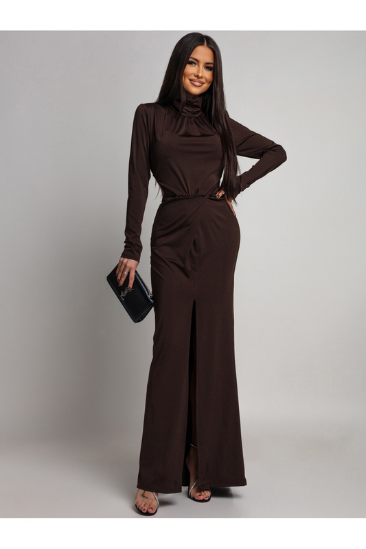 ELEGANCKA SUKIENKA MAXI Z Wycięciem Vella  czekoaldowa