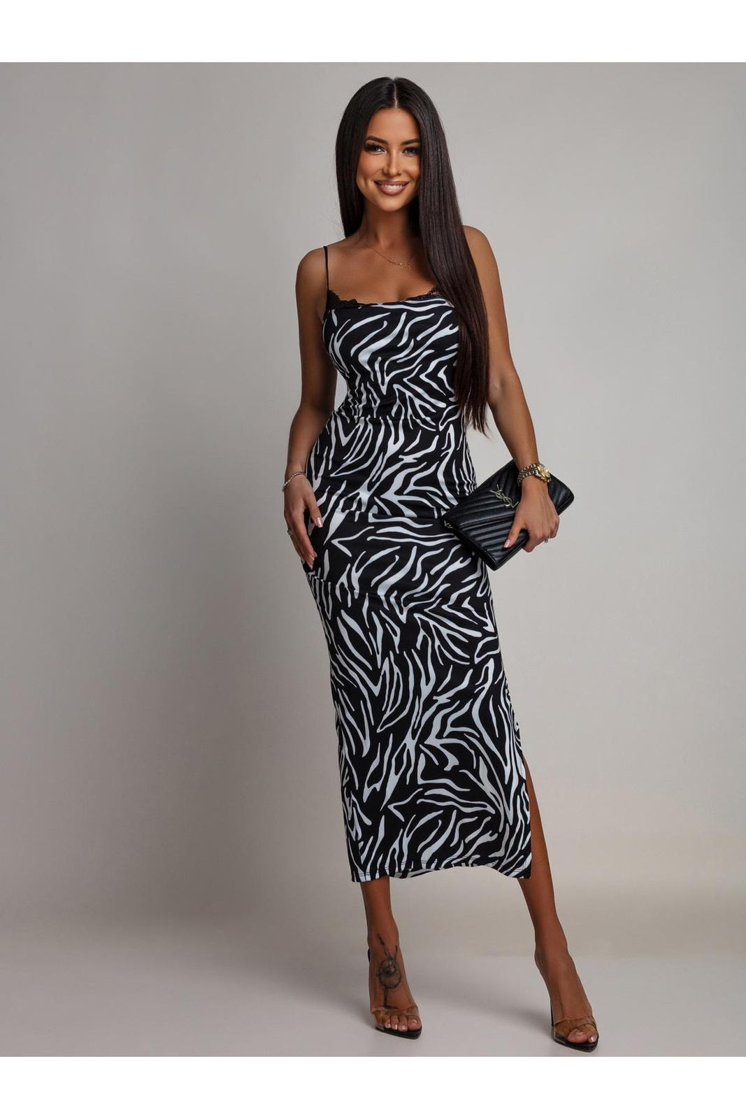 Sukienka midi na ramiączkach print - Zebra