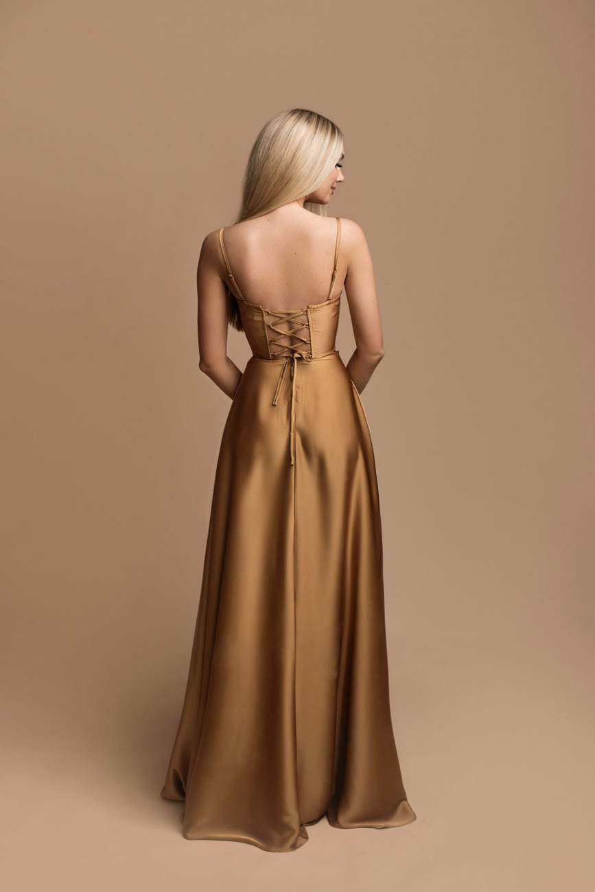 Elegancka MAXI Sukienka satynowa EMMA -złoty