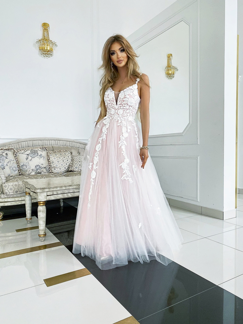 DŁUGA TIULOWA SUKNIA ŚLUBNA Garden  MAXI- biały