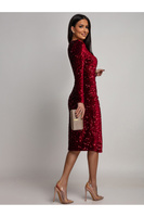 Elegancka Midi Sukienka z dugim rękawem cekinowa Rosalia bordowa