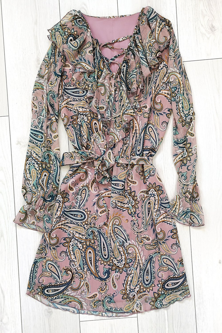  Frida We Wzory Różowa Mini Sukienka Rozkloszowana Na Wesele
