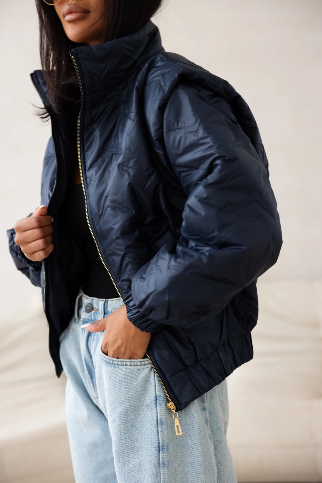 Kurtka pikowana oversize Camila granatowa