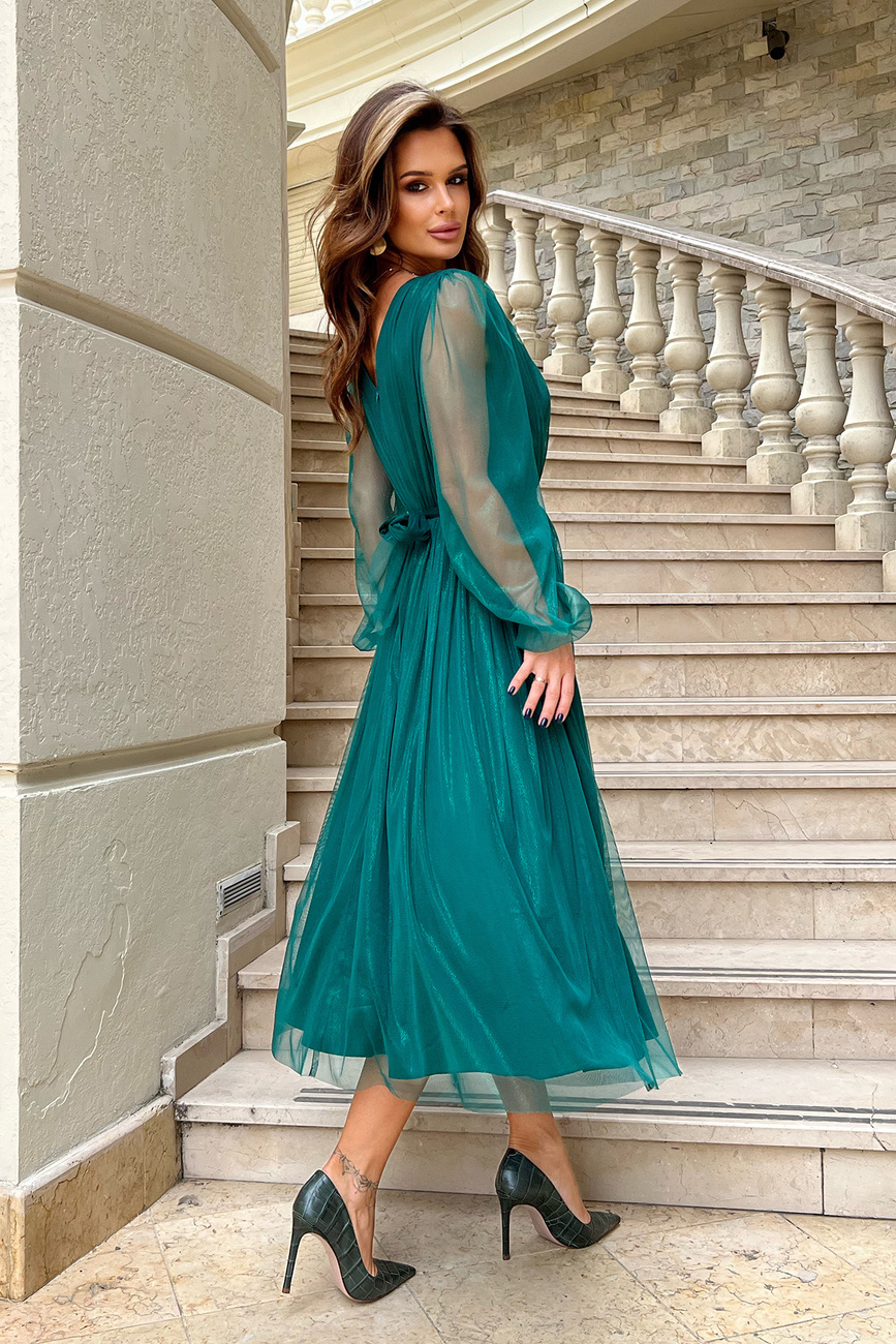 Elegancka SUKIENKA MIDI Z BROKATOWĄ SIATKĄ-butelka