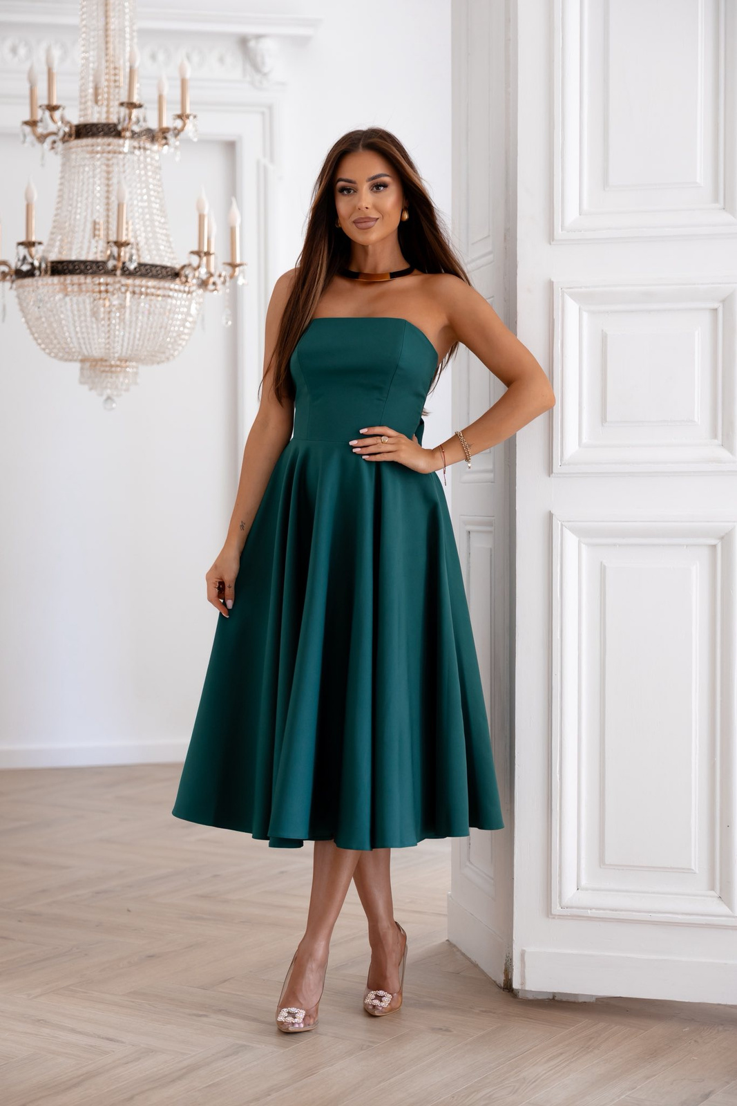 Elegancka gorsetowa midi Sukienka Asti zielony