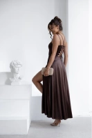 ELEGANCKA SUKIENKA MAXI Satynowa Nel- czekoladowy