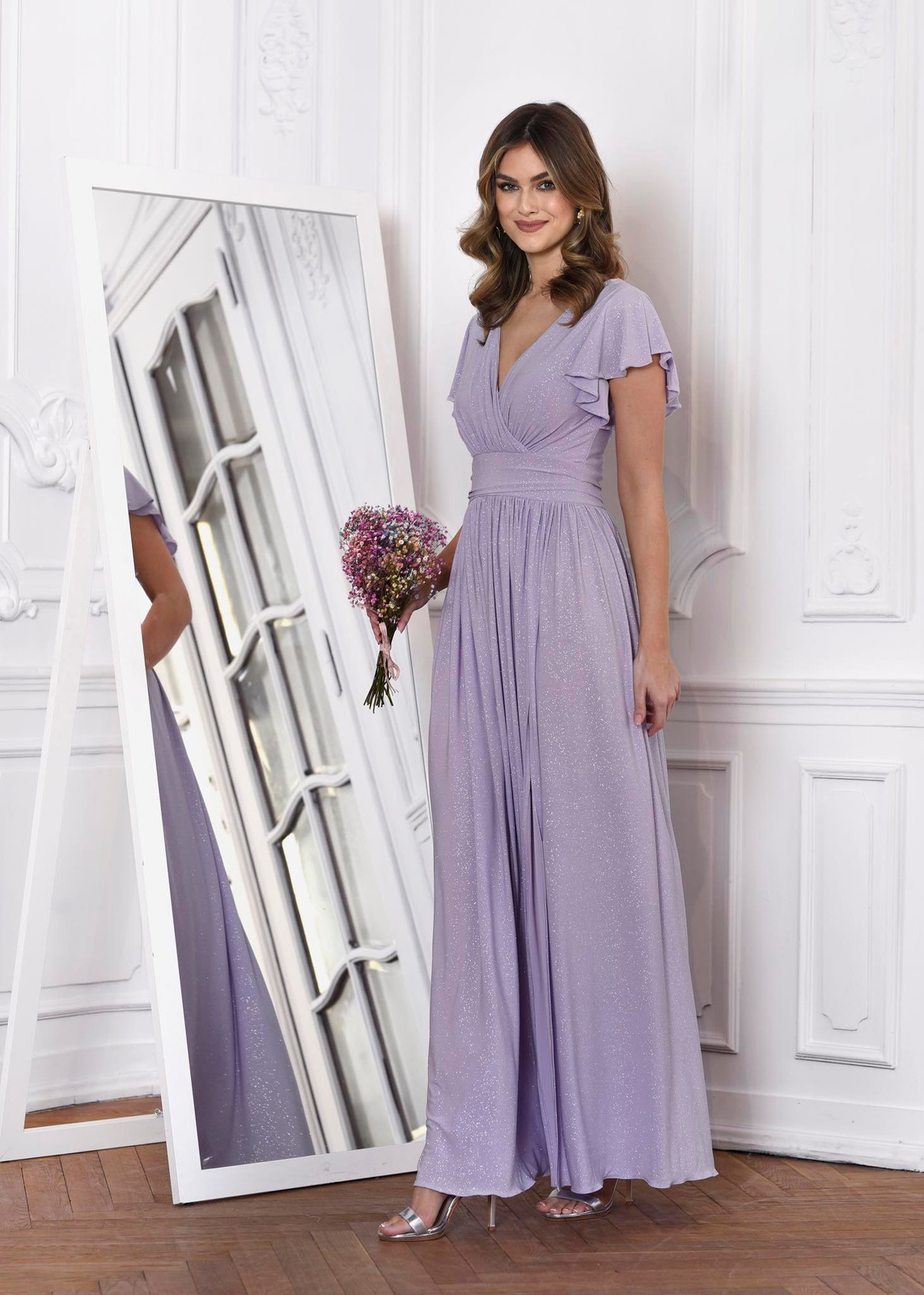 SUKIENKA Selena MAXI Z ROZCIĘCIEM - lilla