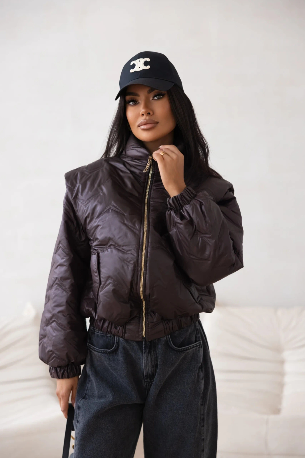 Kurtka pikowana oversize Camila czekoladowa