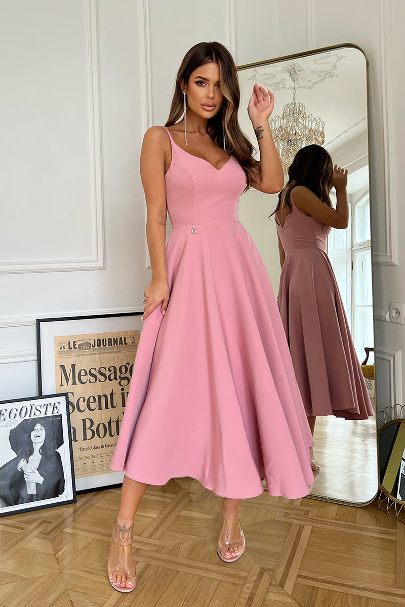 SUKIENKA MIDI NA RAMIĄCZKACH- brudny róż