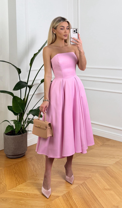 Elegancka gorsetowa midi Sukienka Anabel różowa