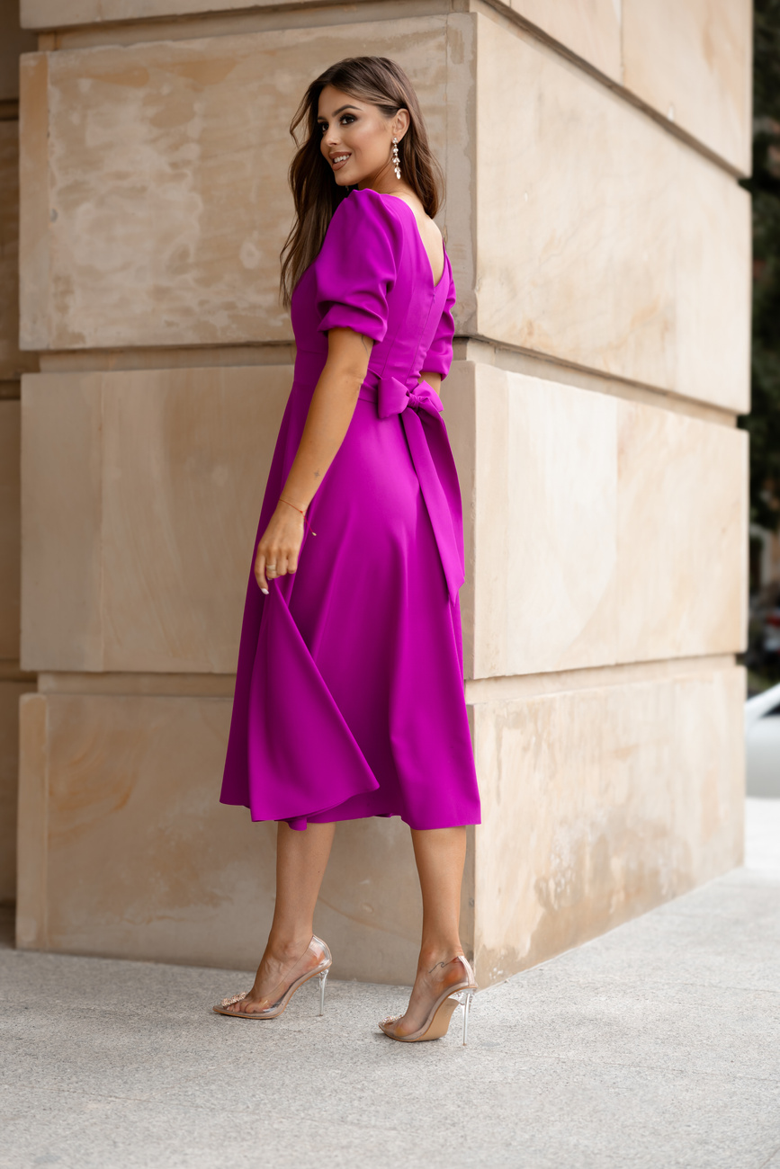 Elegancka midi Sukienka rozkloszowana Carmen fuksja