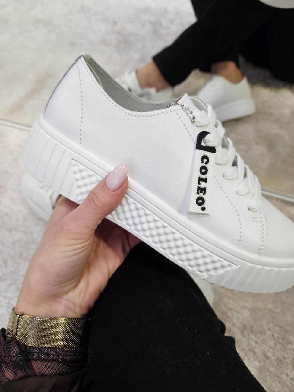 Skórzane  sneakersy półbuty damskie  na platformie białe