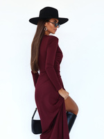 ELEGANCKA DOPASOWANA SUKIENKA MAXI Ava bordowa
