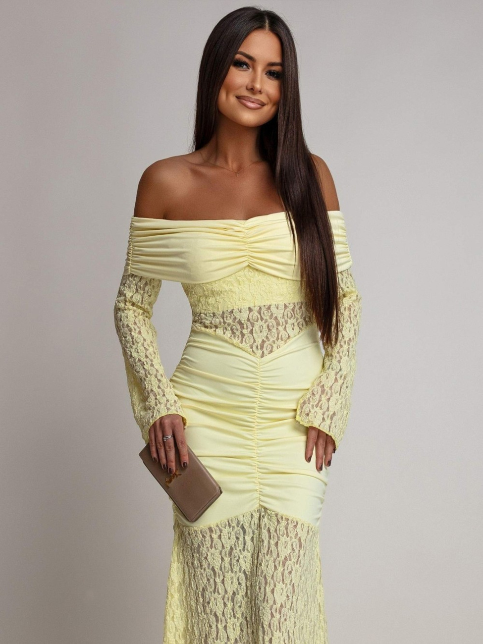 SUKIENKA MAXI HISZPANKA Z KORONKĄ Hannah żółta