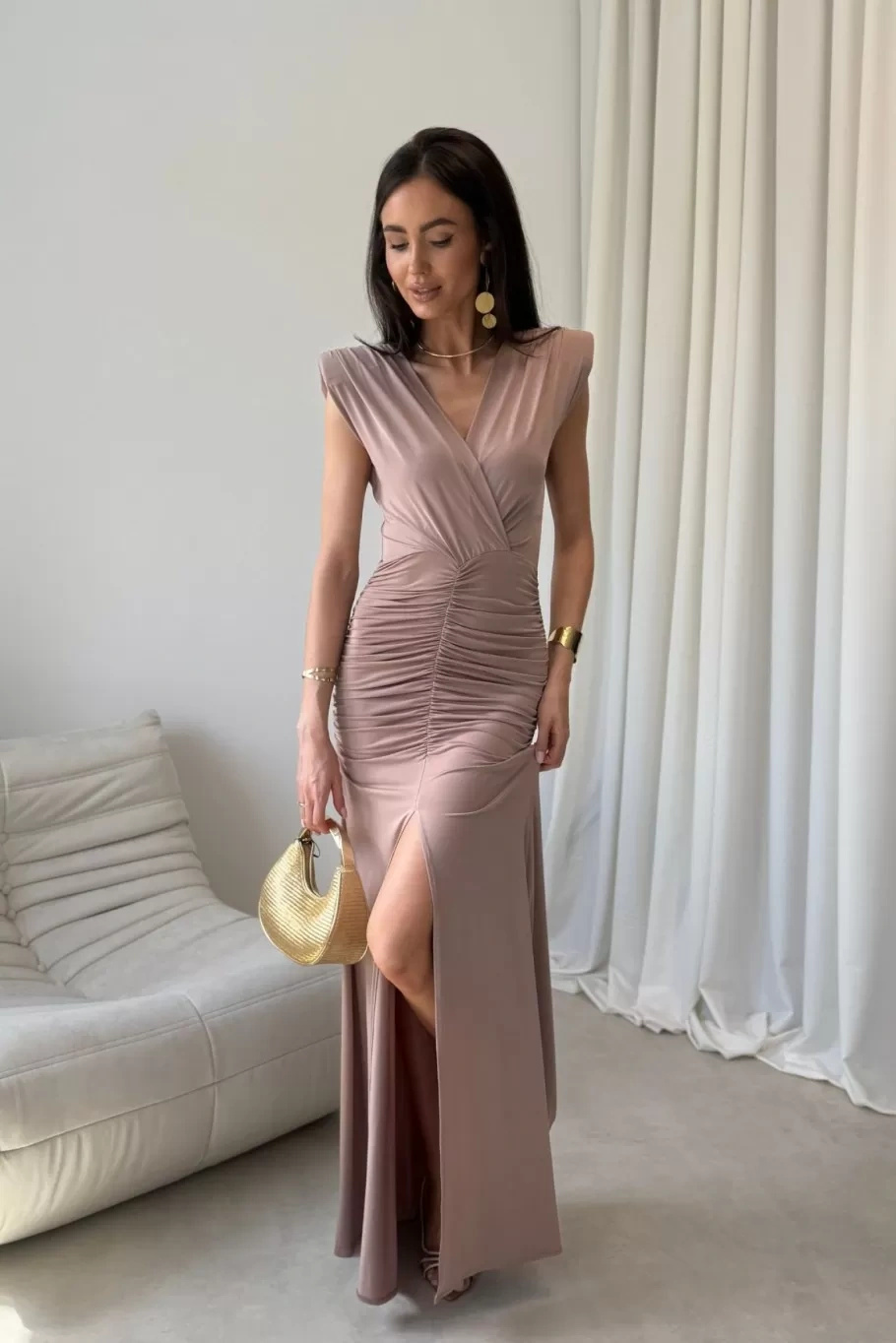 Noelia - sukienka maxi w kolorze  mokki