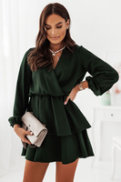  Madellay Krótka Elegancka Zielona Sukienka Rozkloszowana Z Falbaną
