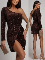 CEKINOWA SUKIENKA MINI NA JEDNO RAMIĘ ARMIRIA czekoladowy