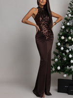 ELEGANCKA SUKIENKA MAXI Z CEKINAMI Iman BRĄZOWA