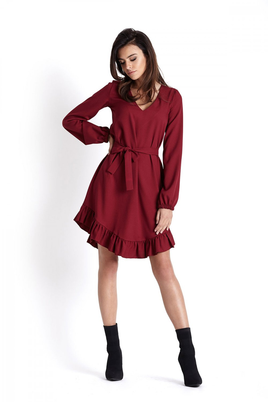  Masha W Stylu Boho Bordowa Mini Sukienka Rozkloszowana Na Co Dzień
