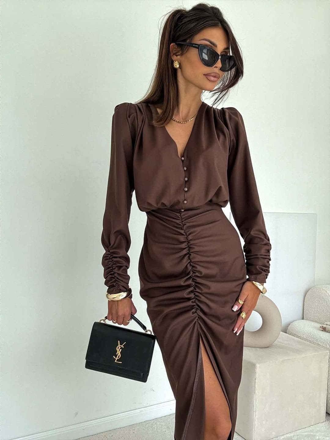 Elegancka midi SUKIENKA VENEZIA czekoladowa