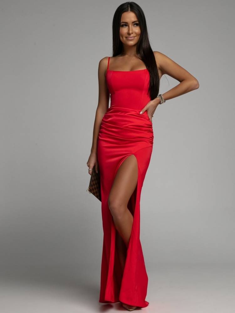 Sukienka Maxi wieczorowa Paola- czerwony czerwony | NOWOŚCI Sukienki  okazjonalne \ Sukienka na wesele Sukienki okazjonalne \ Sukienka na  osiemnastkę 18 Sukienki okazjonalne \ Sukienka na sylwestra Sukienki  okazjonalne \ Sukienka na