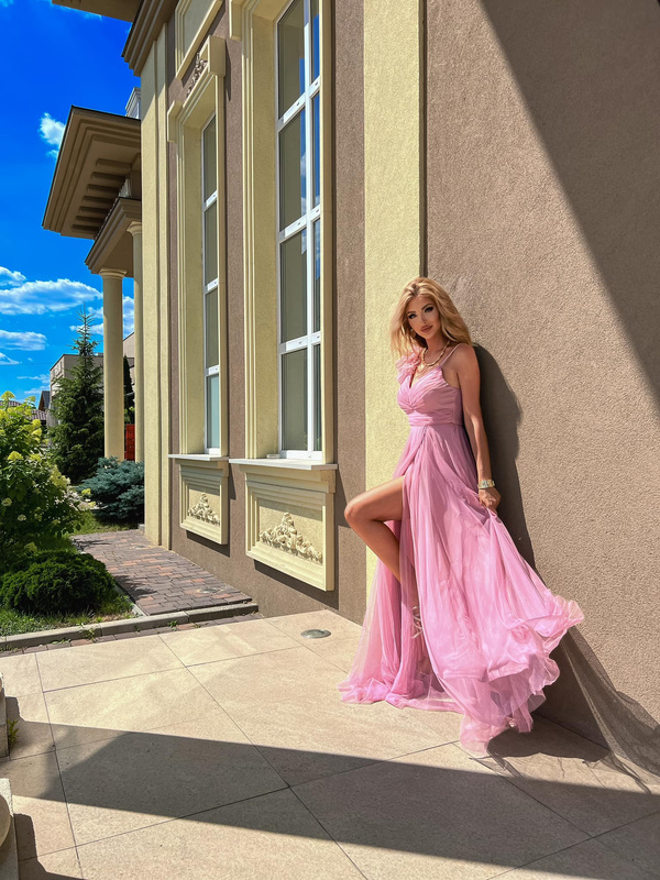 Elegancka  MAXI Sukienka tiulowa Lucy- różowy