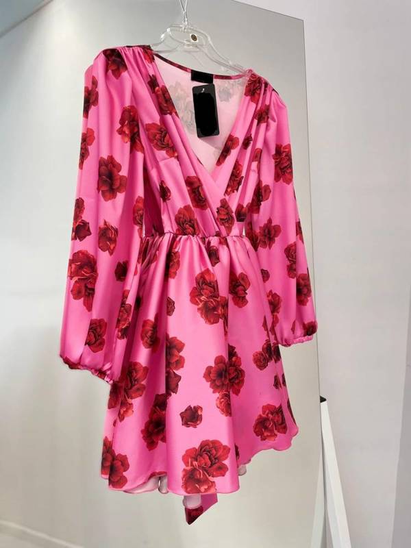 Sukienka rozkloszowana mini FRANCESCA -różowy kwiaty